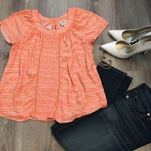 St Johns Bay Orange & White pleated peasant top